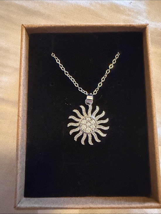 Jewelry - Silver 925 Sunburst Pendant with Diamond accents Necklace - Women's Jewelry